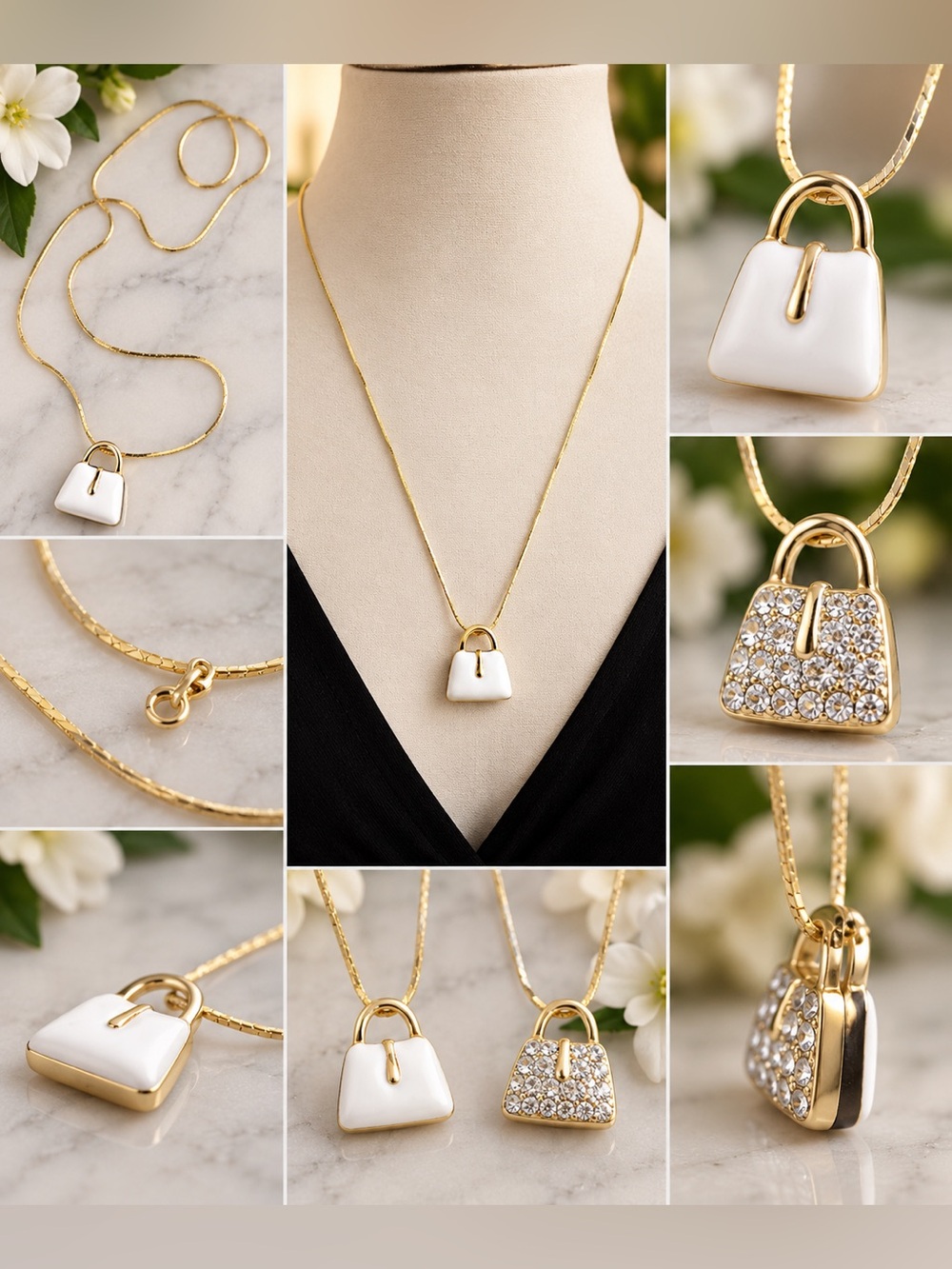 Reversible Purse Pendant Necklace – Gold-Tone Statement Charm
